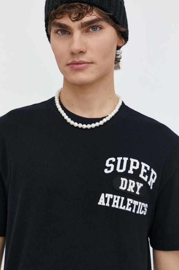 Superdry Pamučna majica Superdry za muškarce, boja: crna, s aplikacijom