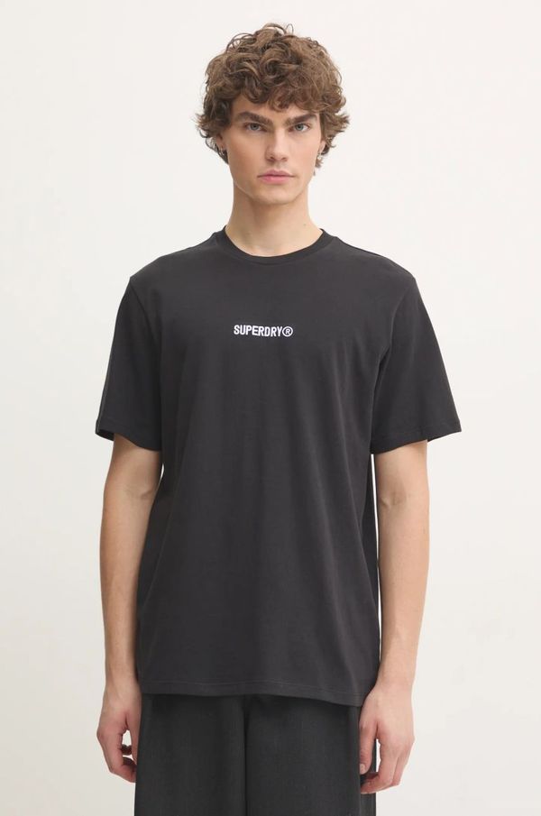 Superdry Pamučna majica Superdry za muškarce, boja: crna, s aplikacijom, M1012028A-02A