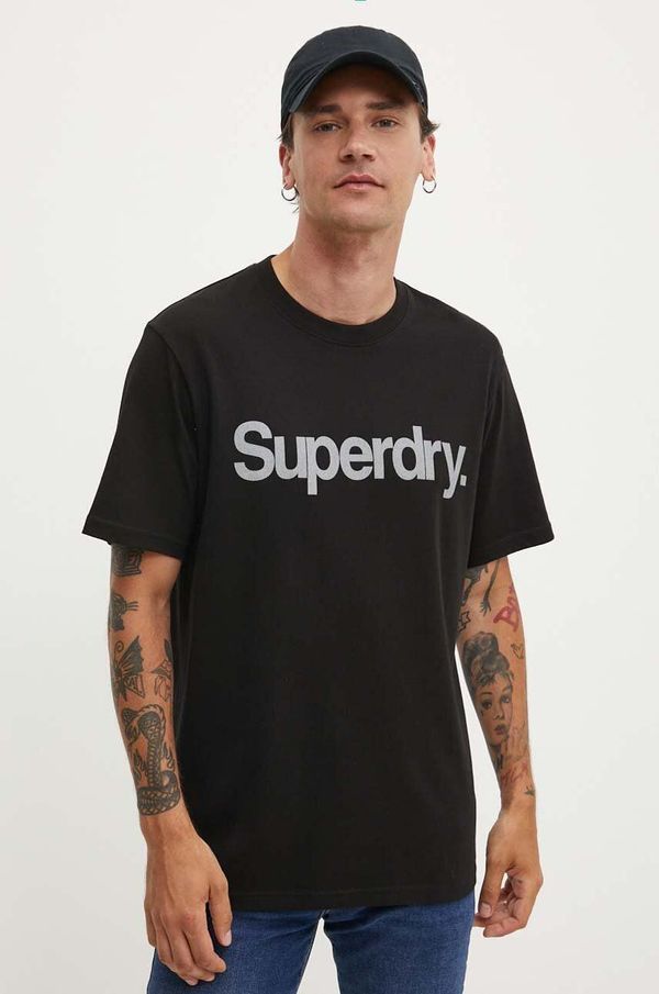 Superdry Pamučna majica Superdry za muškarce, boja: crna, s tiskom, M1012032A-02A