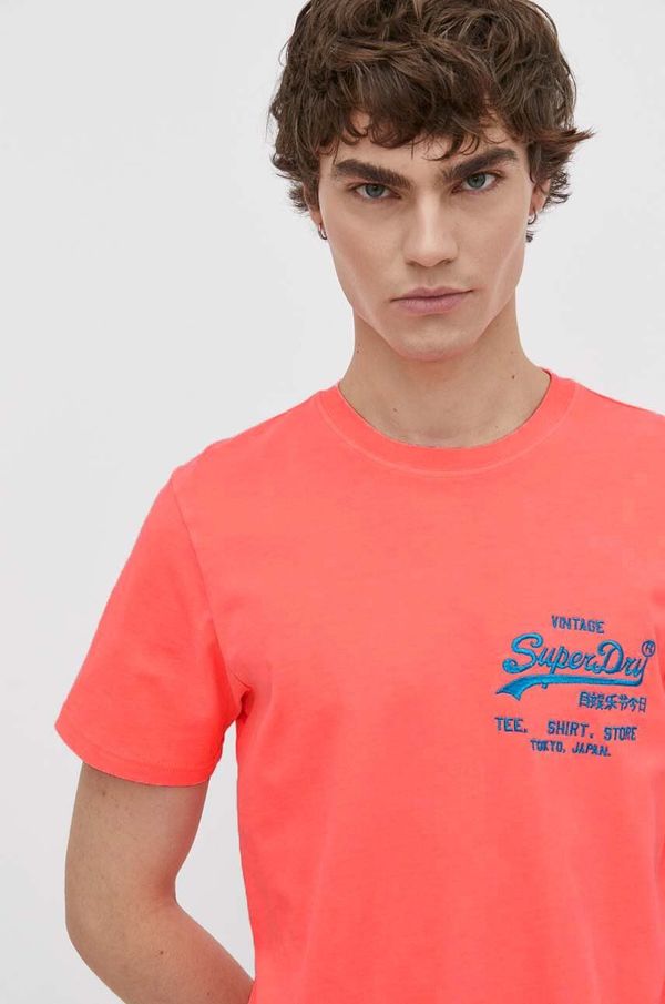 Superdry Pamučna majica Superdry za muškarce, boja: ružičasta, s tiskom