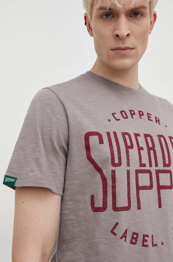Superdry Pamučna majica Superdry za muškarce, boja: siva, s tiskom