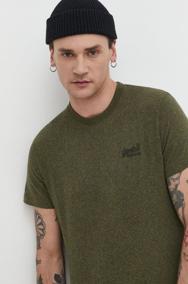 Superdry Pamučna majica Superdry za muškarce, boja: zelena, melanž