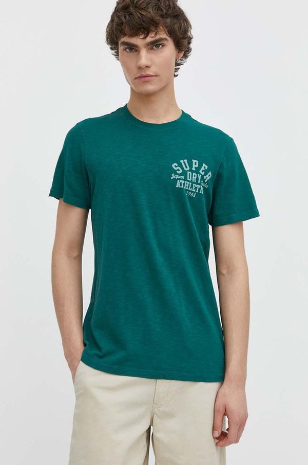 Superdry Pamučna majica Superdry za muškarce, boja: zelena, s tiskom