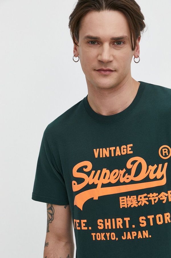 Superdry Pamučna majica Superdry za muškarce, boja: zelena, s tiskom