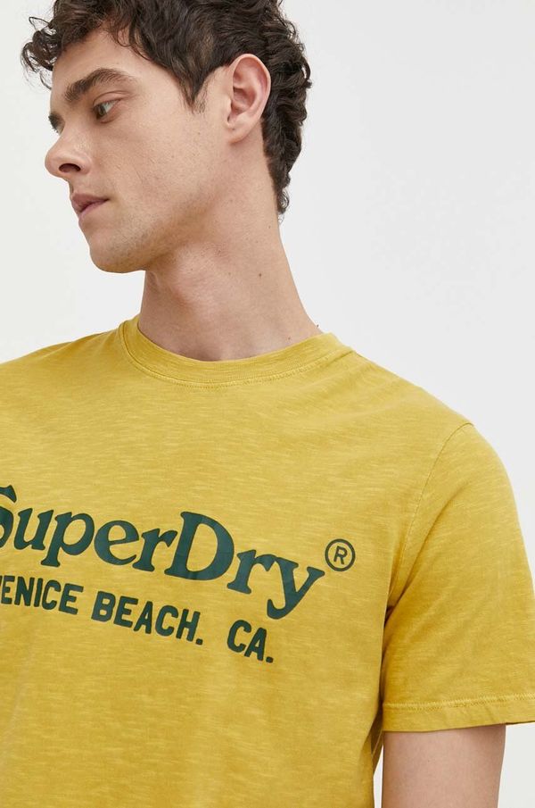 Superdry Pamučna majica Superdry za muškarce, boja: žuta, s tiskom