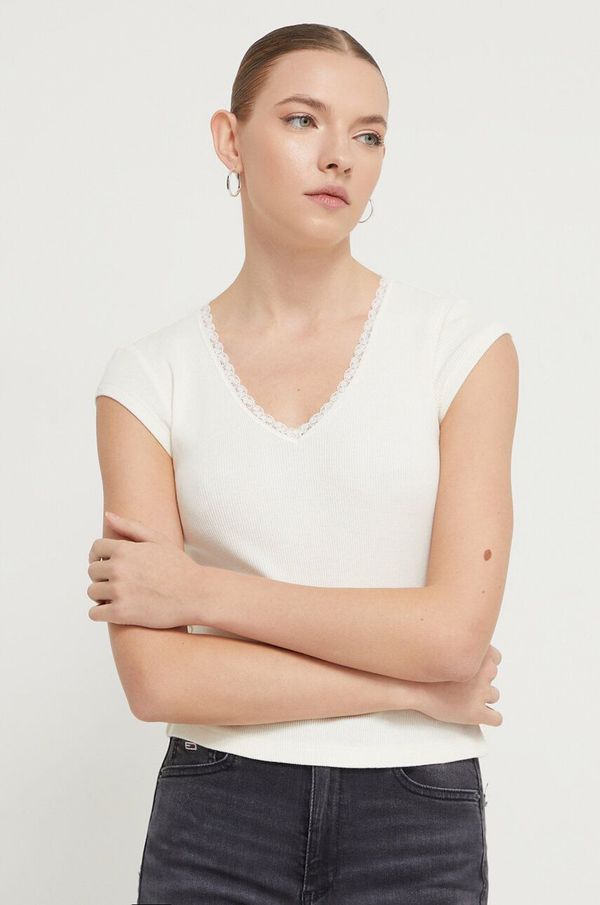 Superdry Pamučna majica Superdry za žene, boja: bež