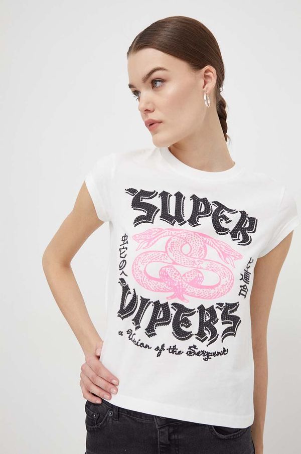 Superdry Pamučna majica Superdry za žene, boja: bež