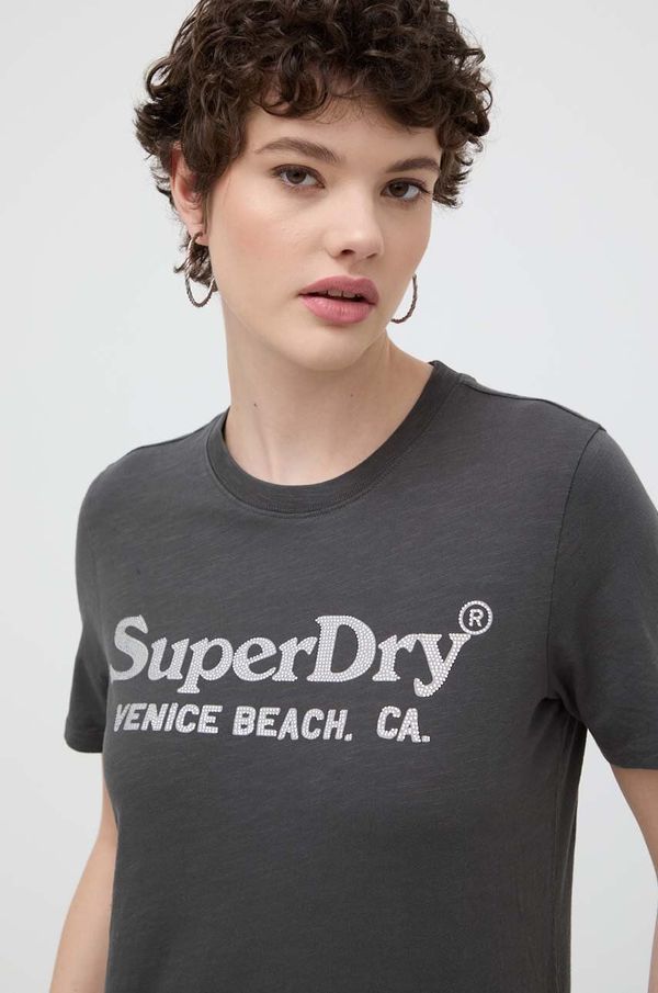 Superdry Pamučna majica Superdry za žene, boja: siva