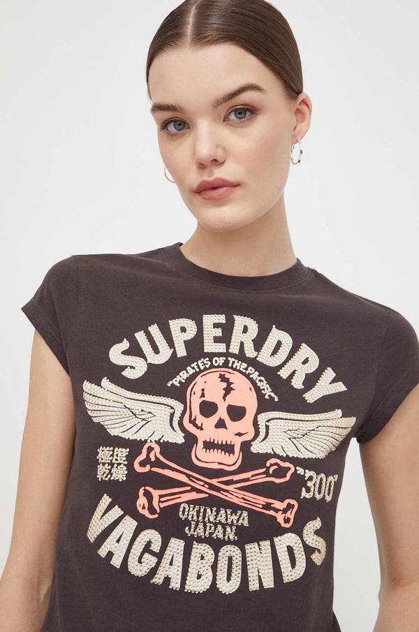 Superdry Pamučna majica Superdry za žene, boja: smeđa