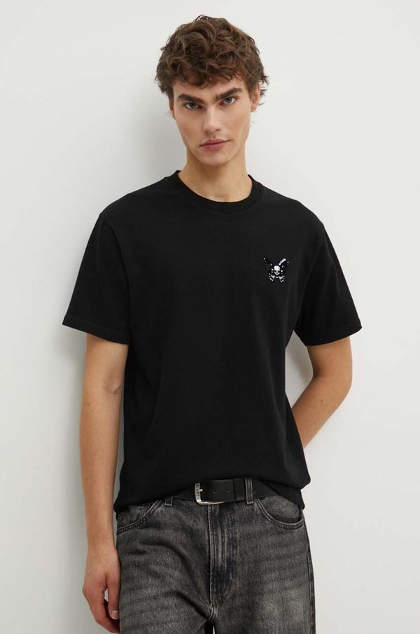 The Kooples Pamučna majica The Kooples za muškarce, boja: crna, s aplikacijom, HTSC29028K