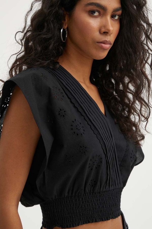 The Kooples Pamučna majica The Kooples za žene, boja: crna, bez uzorka, FTOP28028K