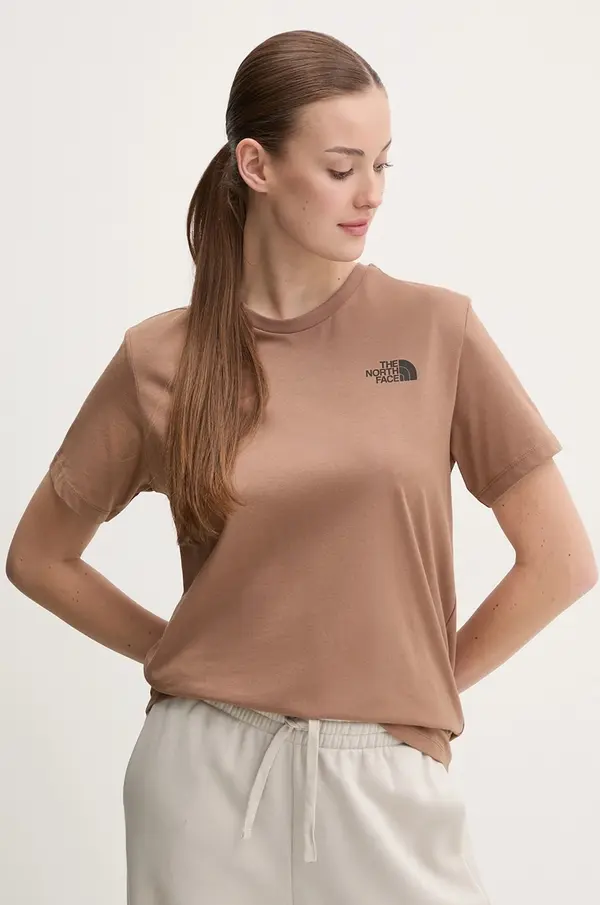 The North Face Pamučna majica The North Face Box Relaxed za žene, boja: smeđa, NF0A87NK6E11