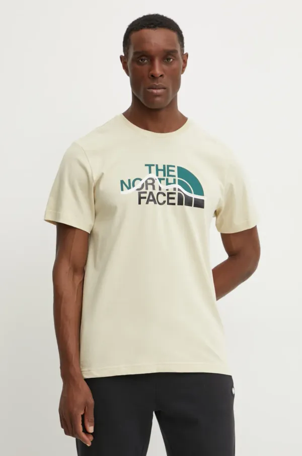 The North Face Pamučna majica The North Face Mountain Line za muškarce, boja: bež, s tiskom, NF0A87NT3X41