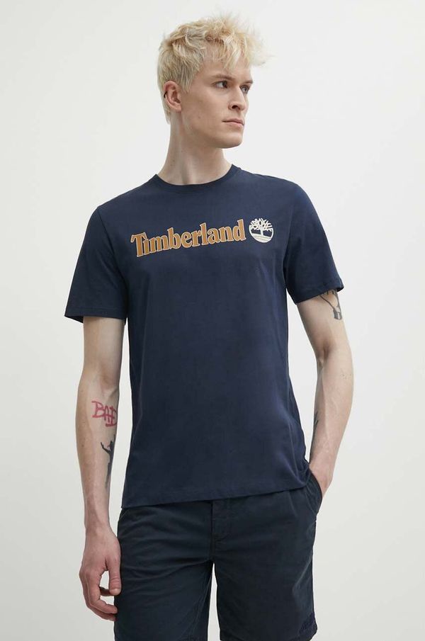 Timberland Pamučna majica Timberland za muškarce, boja: tamno plava, s tiskom, TB0A5UPQ4331