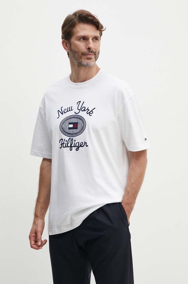 Tommy Hilfiger Pamučna majica Tommy Hilfiger za muškarce, boja: bijela, s aplikacijom, MW0MW35461