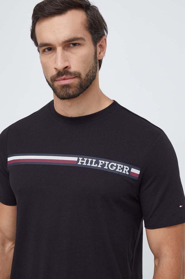 Tommy Hilfiger Pamučna majica Tommy Hilfiger za muškarce, boja: crna, s tiskom