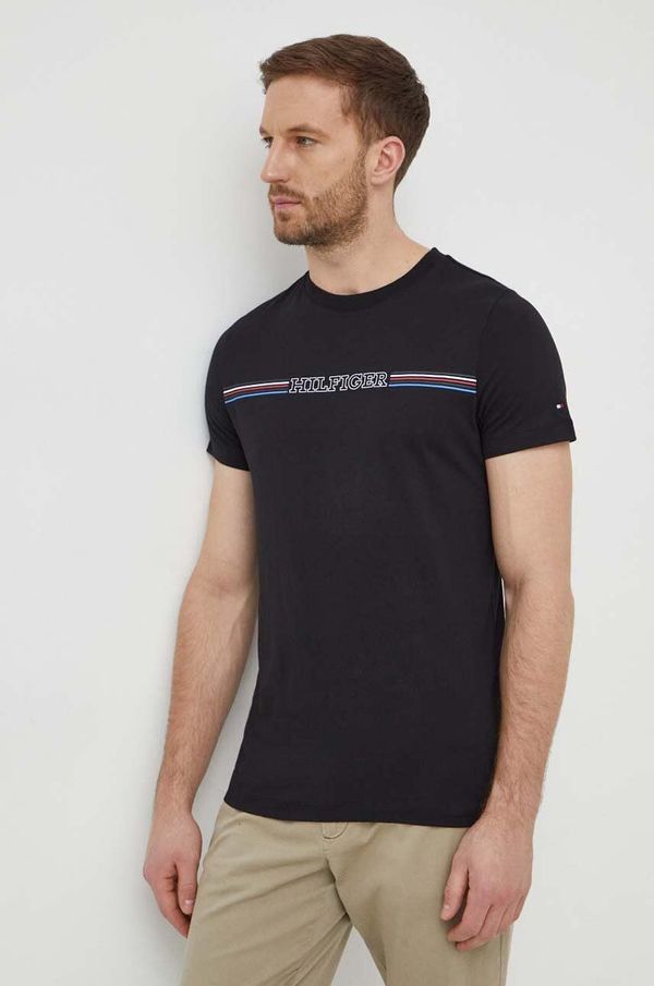 Tommy Hilfiger Pamučna majica Tommy Hilfiger za muškarce, boja: crna, s tiskom