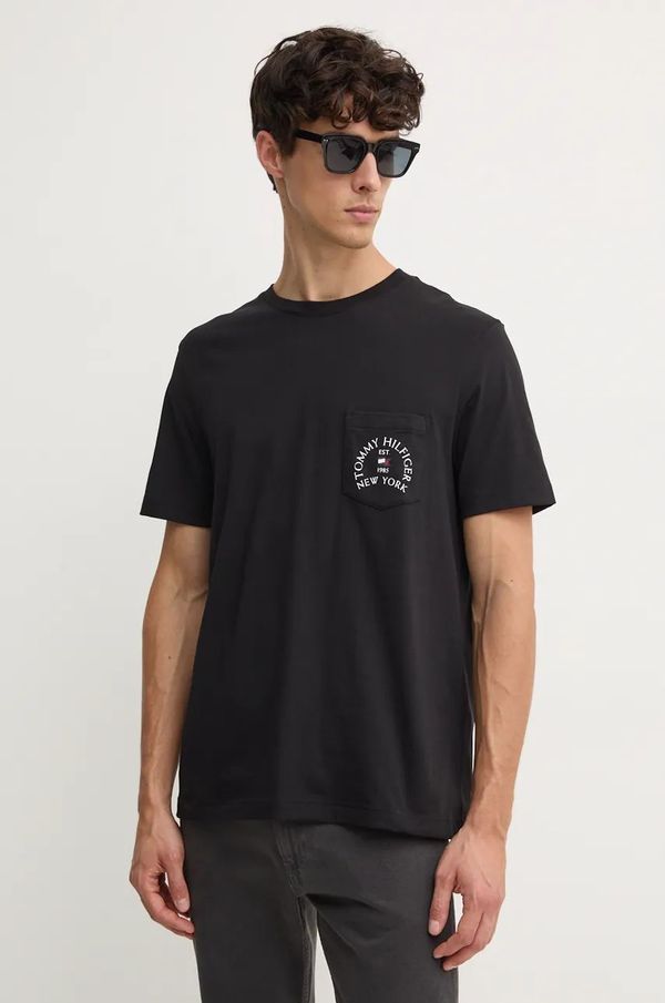 Tommy Hilfiger Pamučna majica Tommy Hilfiger za muškarce, boja: crna, s tiskom, MW0MW36481