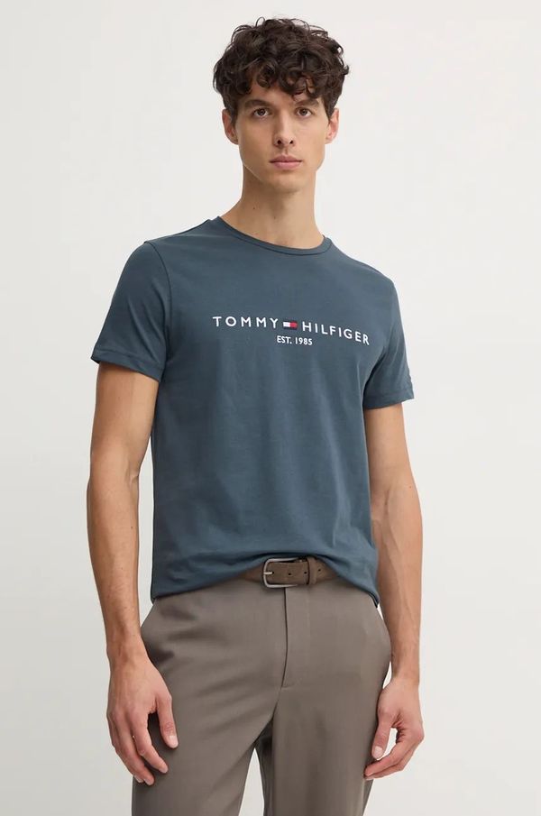 Tommy Hilfiger Pamučna majica Tommy Hilfiger za muškarce, boja: siva, s aplikacijom