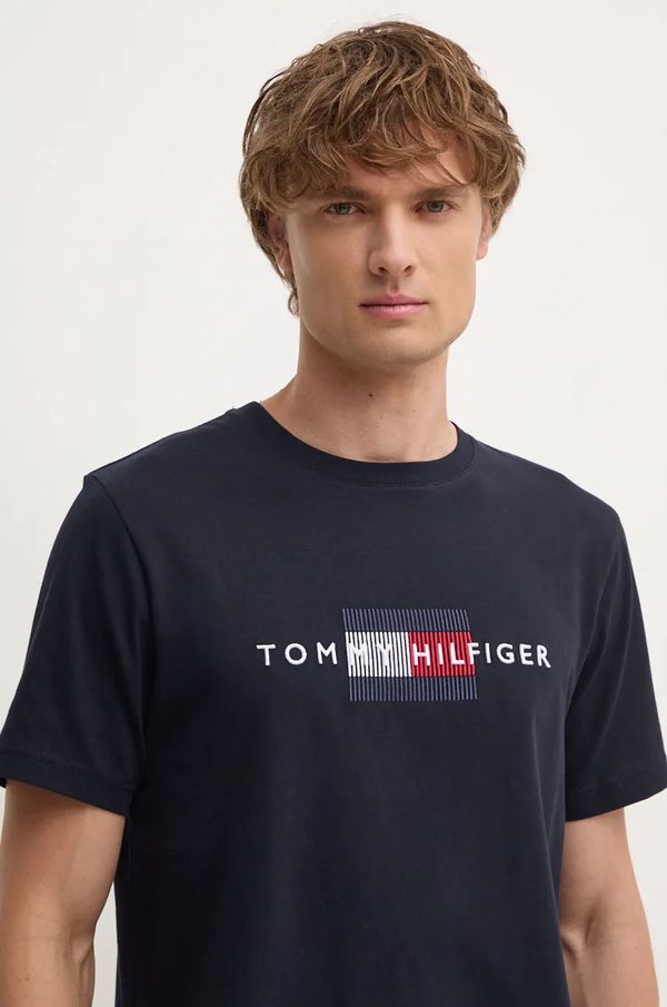 Tommy Hilfiger Pamučna majica Tommy Hilfiger za muškarce, boja: tamno plava, s aplikacijom, MW0MW36455