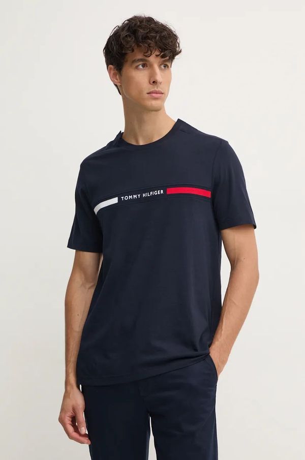 Tommy Hilfiger Pamučna majica Tommy Hilfiger za muškarce, boja: tamno plava, s aplikacijom, MW0MW37390