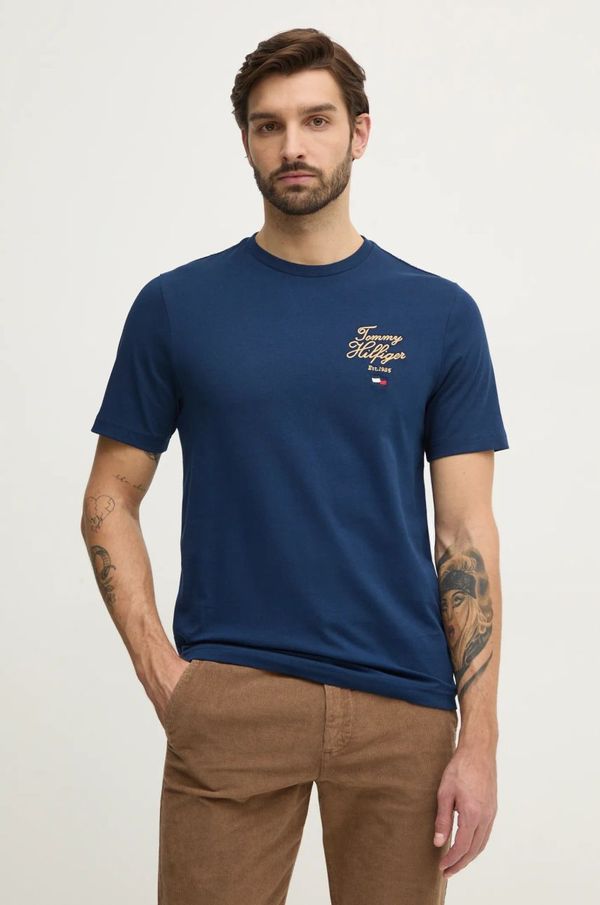 Tommy Hilfiger Pamučna majica Tommy Hilfiger za muškarce, boja: tamno plava, s aplikacijom, MW0MW38334