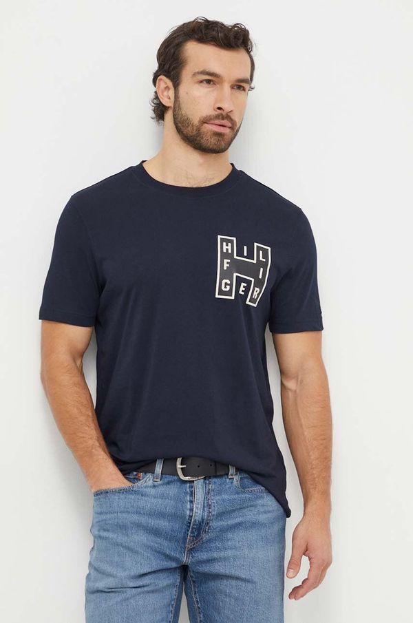 Tommy Hilfiger Pamučna majica Tommy Hilfiger za muškarce, boja: tamno plava, s tiskom