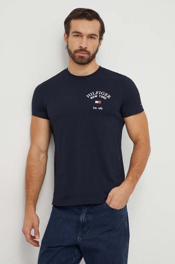 Tommy Hilfiger Pamučna majica Tommy Hilfiger za muškarce, boja: tamno plava, s tiskom, MW0MW33689
