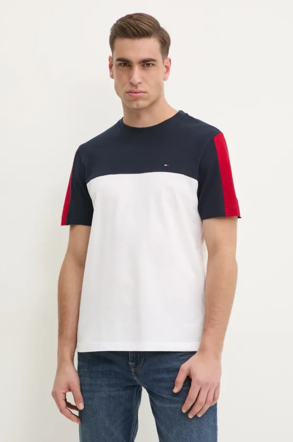 Tommy Hilfiger Pamučna majica Tommy Hilfiger za muškarce, boja: tamno plava, s uzorkom, MW0MW39170