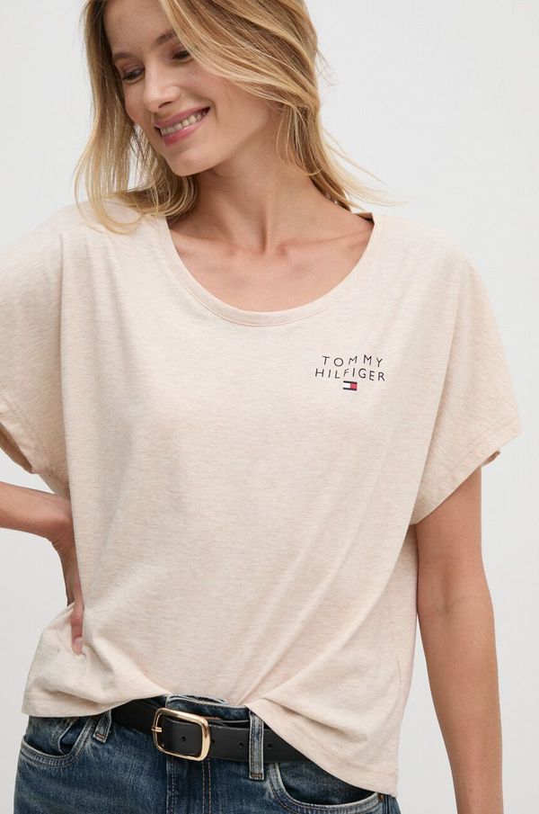 Tommy Hilfiger Pamučna majica Tommy Hilfiger za žene, boja: bež, UW0UW05222