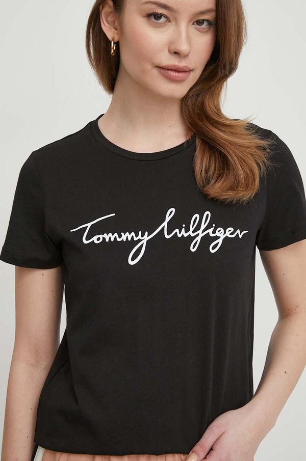 Tommy Hilfiger Pamučna majica Tommy Hilfiger za žene, boja: crna