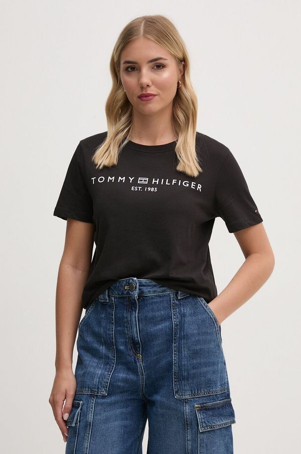 Tommy Hilfiger Pamučna majica Tommy Hilfiger za žene, boja: crna, WW0WW40276