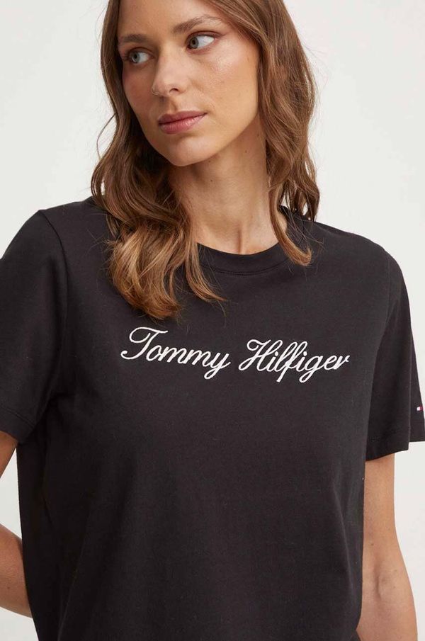 Tommy Hilfiger Pamučna majica Tommy Hilfiger za žene, boja: crna, WW0WW43459