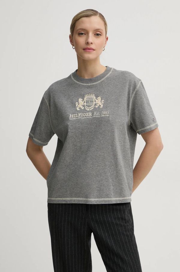Tommy Hilfiger Pamučna majica Tommy Hilfiger za žene, boja: siva, WW0WW43897