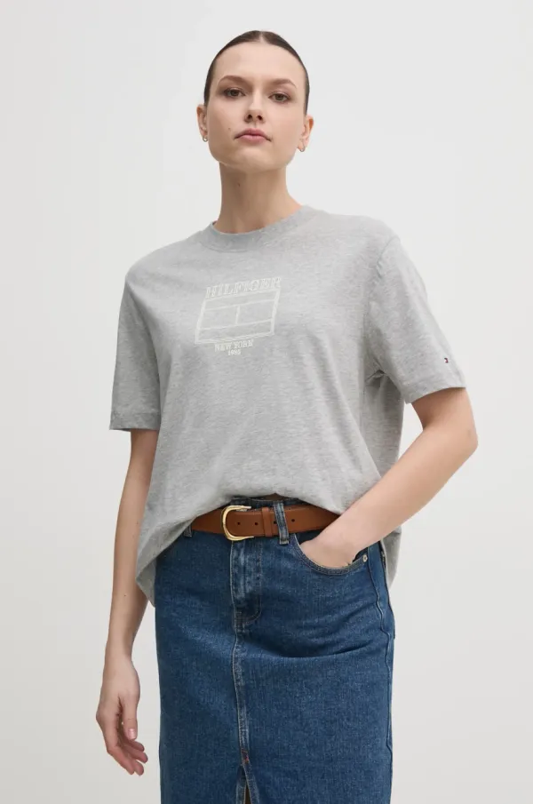 Tommy Hilfiger Pamučna majica Tommy Hilfiger za žene, boja: siva, WW0WW45525