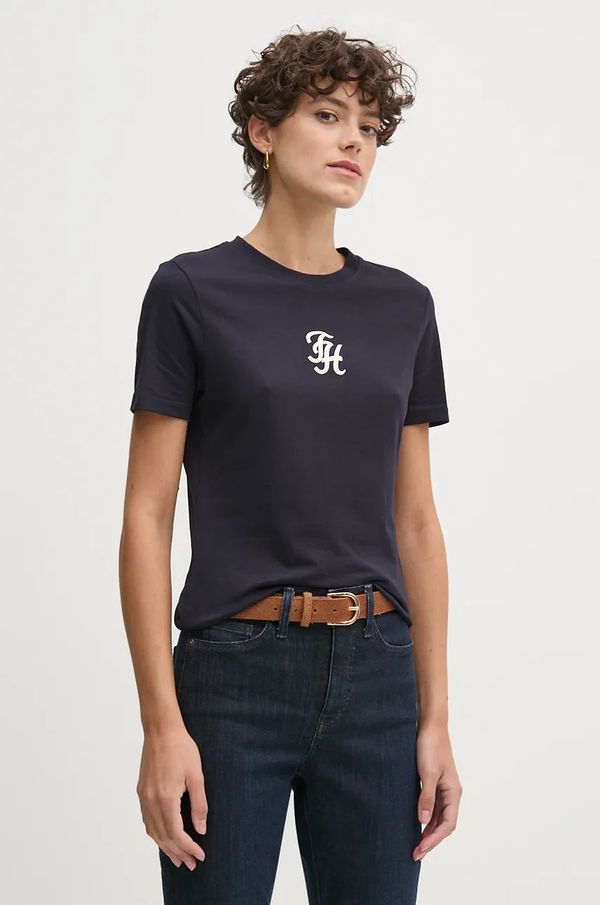 Tommy Hilfiger Pamučna majica Tommy Hilfiger za žene, boja: tamno plava, WW0WW42772