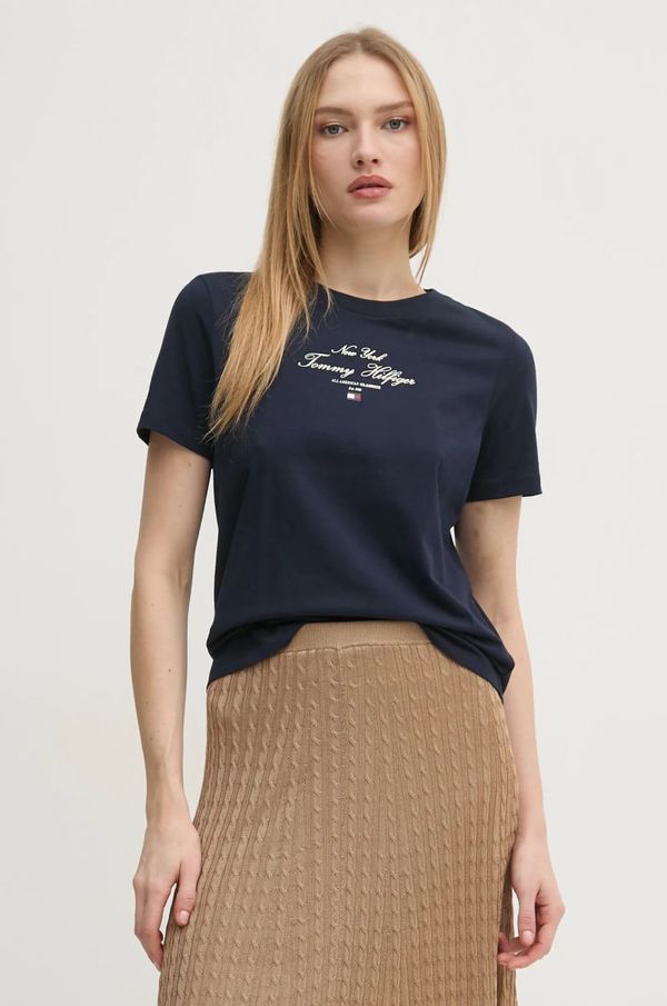 Tommy Hilfiger Pamučna majica Tommy Hilfiger za žene, boja: tamno plava, WW0WW43895