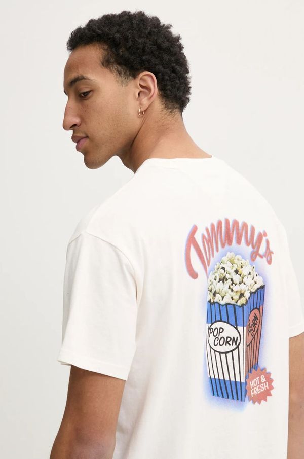 Tommy Jeans Pamučna majica Tommy Jeans za muškarce, boja: bež, s tiskom, DM0DM20352