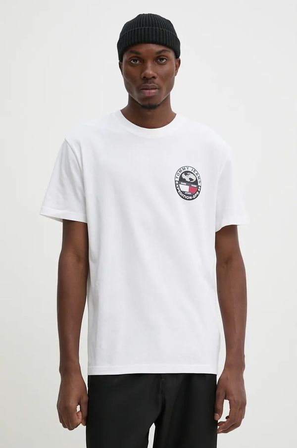 Tommy Jeans Pamučna majica Tommy Jeans za muškarce, boja: bijela, s tiskom, DM0DM19702