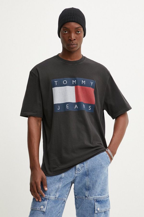 Tommy Jeans Pamučna majica Tommy Jeans za muškarce, boja: crna, s tiskom, DM0DM18547