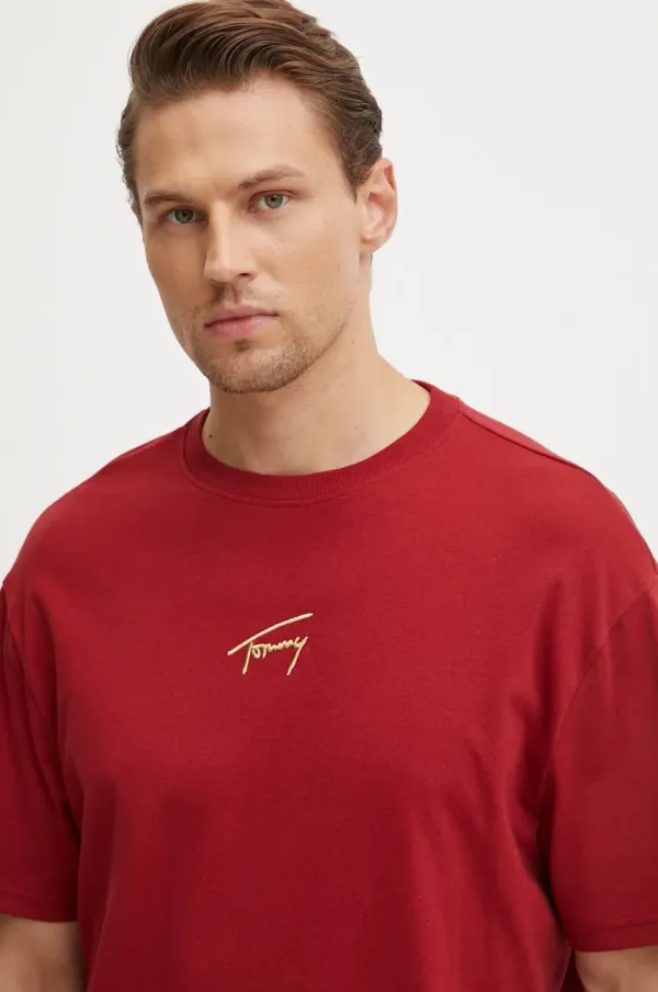 Tommy Jeans Pamučna majica Tommy Jeans za muškarce, boja: crvena, s aplikacijom, DM0DM19692