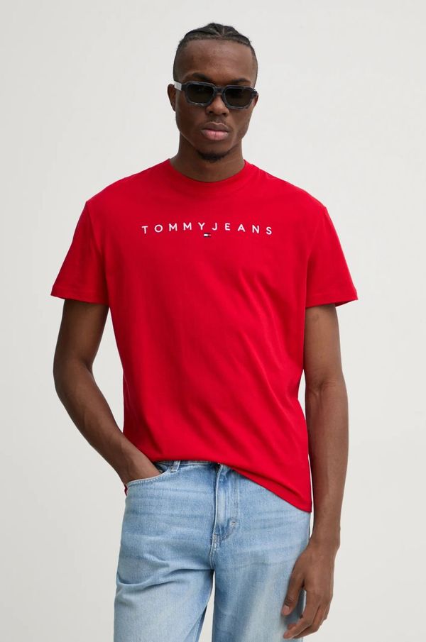 Tommy Jeans Pamučna majica Tommy Jeans za muškarce, boja: crvena, s aplikacijom, DM0DM20744