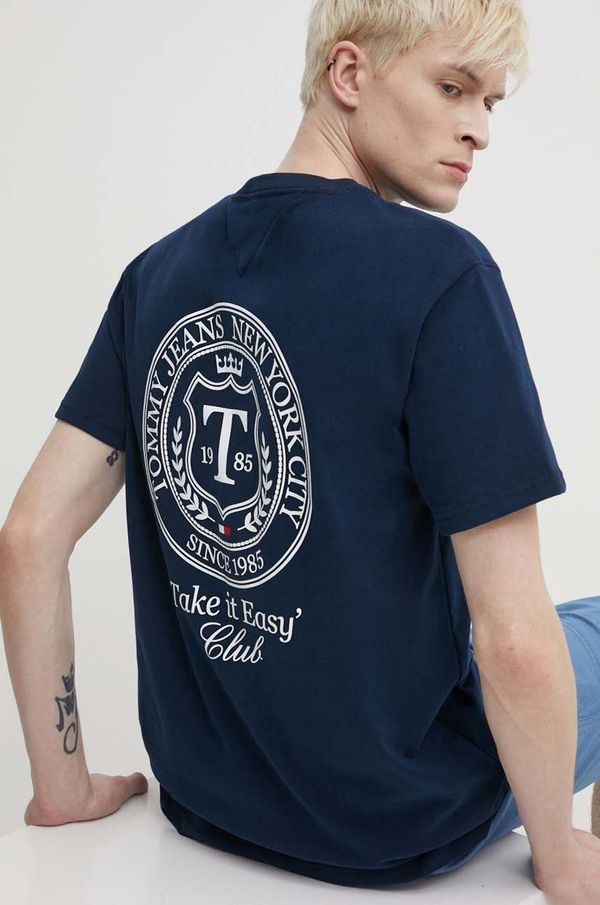 Tommy Jeans Pamučna majica Tommy Jeans za muškarce, boja: tamno plava, s aplikacijom, DM0DM18578