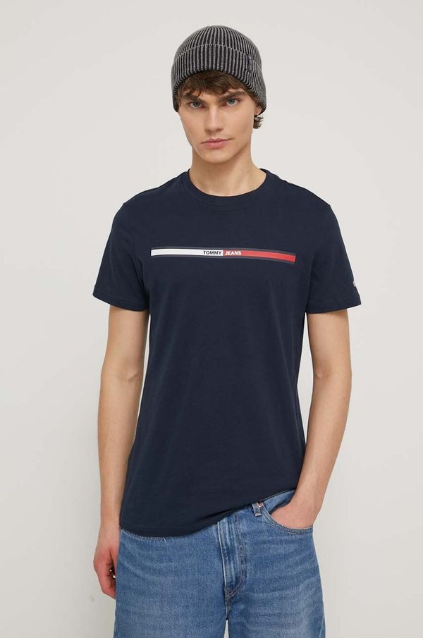 Tommy Jeans Pamučna majica Tommy Jeans za muškarce, boja: tamno plava, s tiskom, DM0DM13509