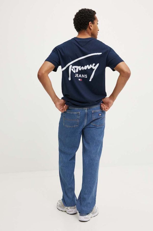 Tommy Jeans Pamučna majica Tommy Jeans za muškarce, boja: tamno plava, s tiskom, DM0DM18536