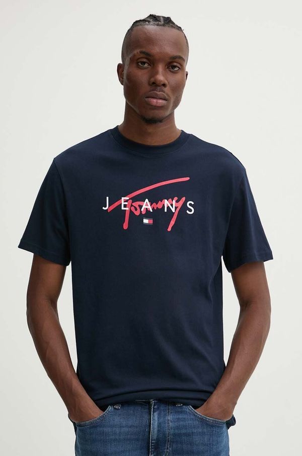 Tommy Jeans Pamučna majica Tommy Jeans za muškarce, boja: tamno plava, s tiskom, DM0DM19683