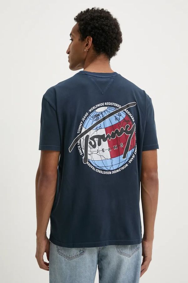Tommy Jeans Pamučna majica Tommy Jeans za muškarce, boja: tamno plava, s tiskom, DM0DM19708