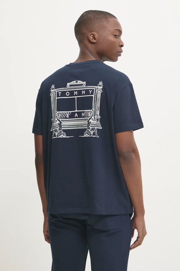 Tommy Jeans Pamučna majica Tommy Jeans za muškarce, boja: tamno plava, s tiskom, DM0DM20351
