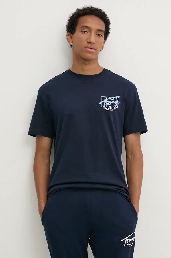 Tommy Jeans Pamučna majica Tommy Jeans za muškarce, boja: tamno plava, s tiskom, DM0DM20594