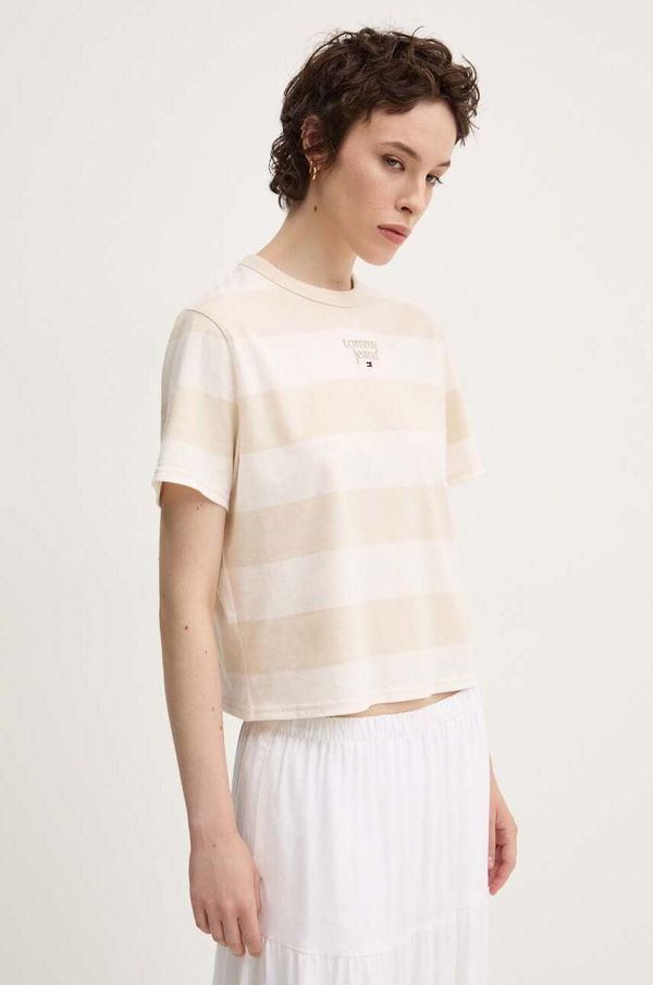 Tommy Jeans Pamučna majica Tommy Jeans za žene, boja: bež, DW0DW18799